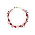 Collar Gaviota artesanal de cuarzo rosa y cristales rojos con detalles plateados — TIDE STONE España