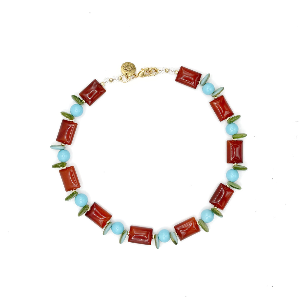 Collar Pontal artesanal de crisocola, turquesa y cristal checo — TIDE STONE España