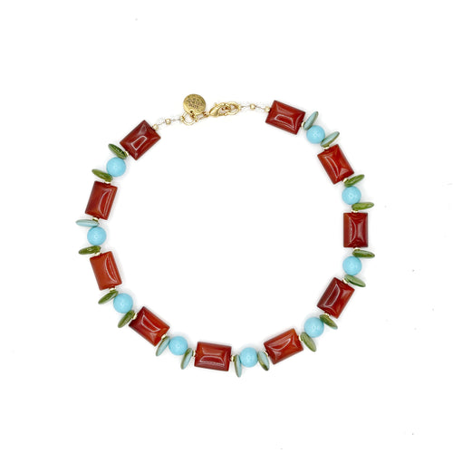 Collar Pontal artesanal de crisocola, turquesa y cristal checo — TIDE STONE España