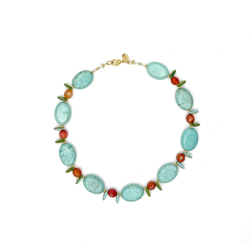 Collar Solsticio artesanal de turquesa, cristal y cornalina — TIDE STONE España