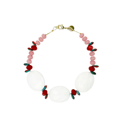Collar Aurora artesanal de ágata y shell en tonos rosa, rojo y verde — TIDE STONE España