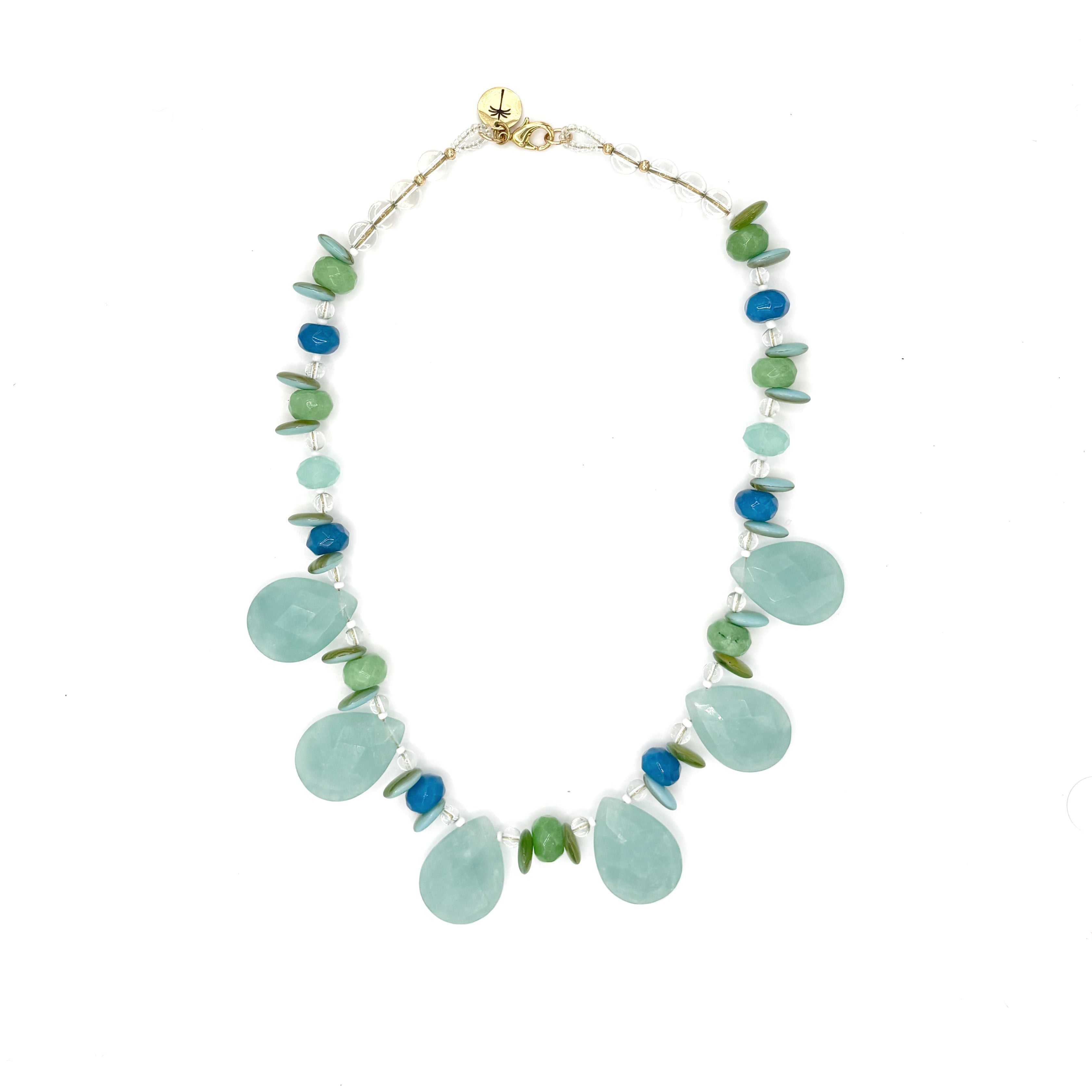Collar Aguaverde – TideStone, collar artesanal de calcedonia verde agua en lágrima hecho a mano en España