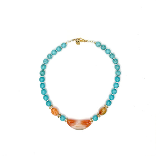 Collar Faro artesanal de turquesa natural y ágata — TIDE STONE España
